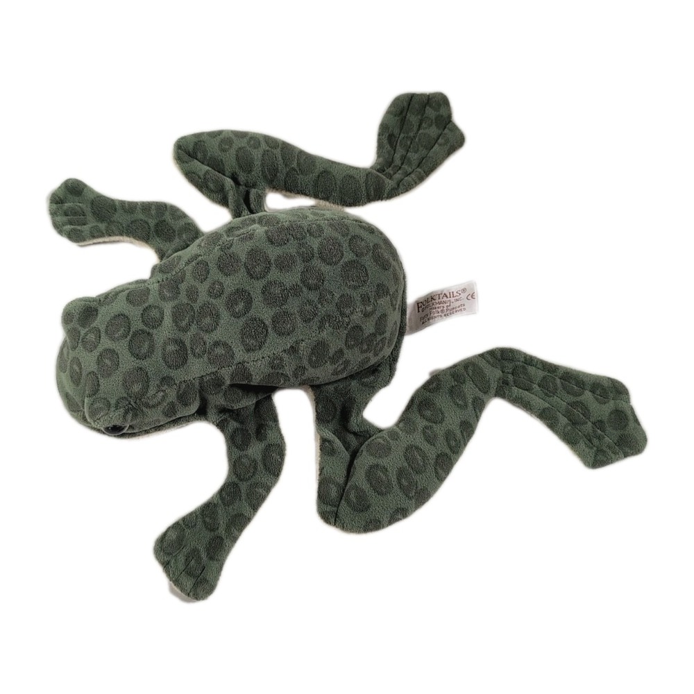 Folkmanis Folktails Furry Folk Green Spotted Frog Hand Puppet 14" Long Vintage‎